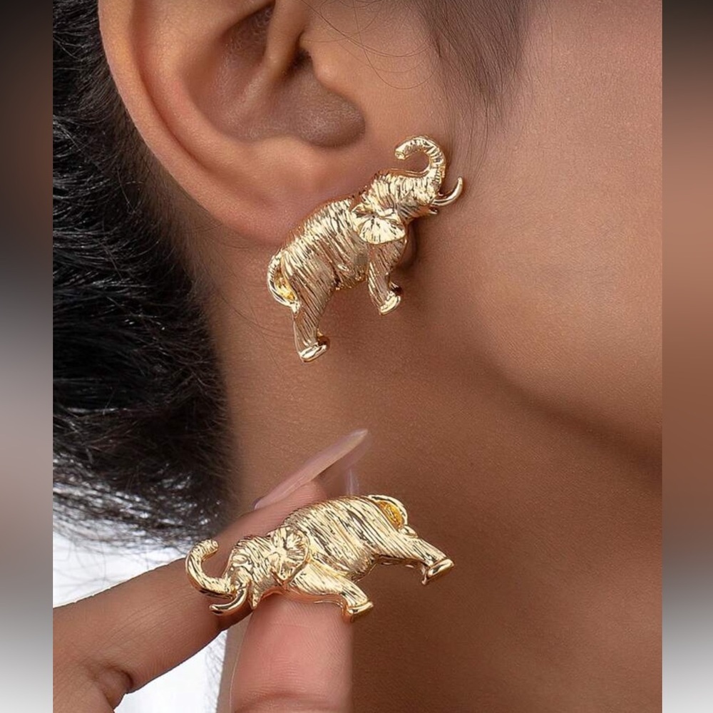 Gold Elephant Stud Earrings